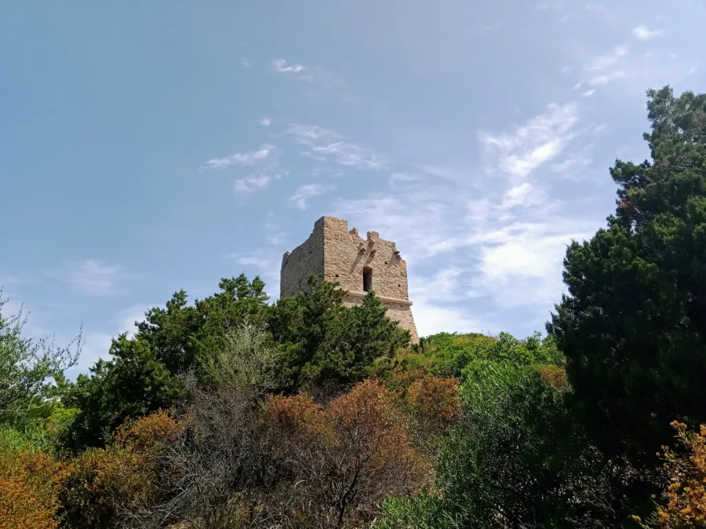 Tour génoise de Pinarellu sur son île, vue depuis la plage